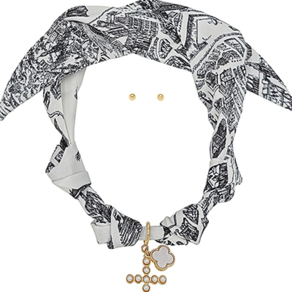 Cross & Clover Charm Scarf Necklace Set - Picture 3 of 4